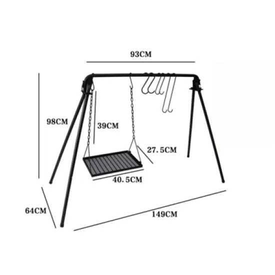 SEVOBAL Outdoor Grills, Griddles and Smokers Family Camping Essential, Portable Swing Grill for Backyard, Park Outings, Black, 40.55"*12.99"*4.72" image {2}