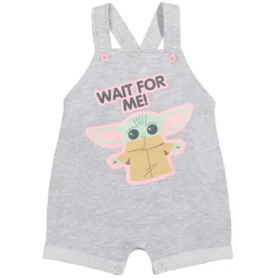 Star Wars The Child Baby Girls French Terry Snap Short Overalls T-Shirt and Headband 3 Piece Outfit Set Newborn to Infant  image {2}