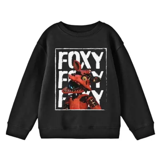 Five Nights At Freddy's Foxy In Front of Foxy Words Youth Black Crew Neck Sweatshirt image {2}