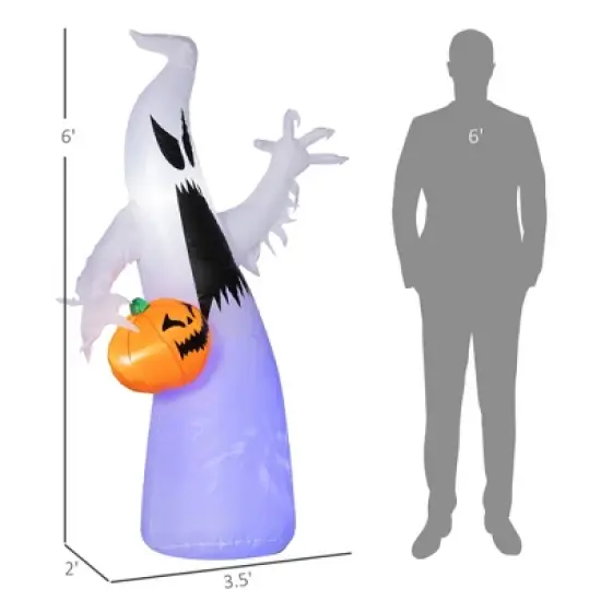 5.9' Halloween Inflatable Outdoor Decoration Ghost with Pumpkin, Blow Up LED Yard Decor for Garden, Lawn, Party, Holiday, Waterproof, Purple image {2}
