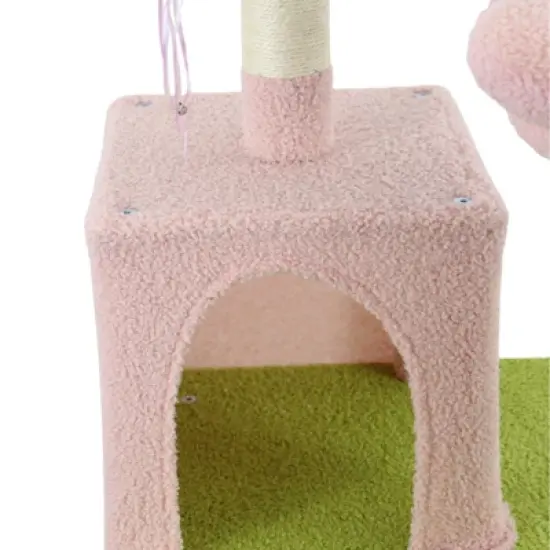 SEVOBAL Pet Tower Floral Cat Tree with Spacious Condo and Hammock, Multi-Level Playground for All Age Cats Playing, Sleeping, Pink, 20"*20"*14.4" image {2}