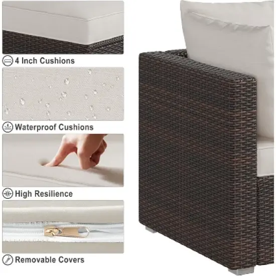 Garvee 5 Piece Outdoor Patio Furniture Sets, Wicker Conversation Set for Porch Deck, Rattan Sofa Chair with Cushion image {6}