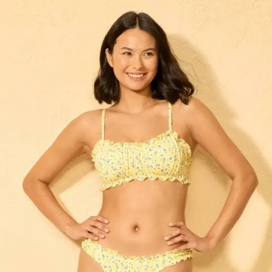 Women's Ruffle Edge Shirred Bralette Bikini Top - Wild Fable&trade; Yellow/Blue Floral image {5}