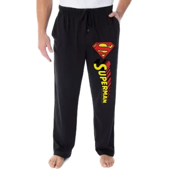 DC Comics Men's Classic Superman S Symbol And Script Loungewear Pajama Pants Black image {3}