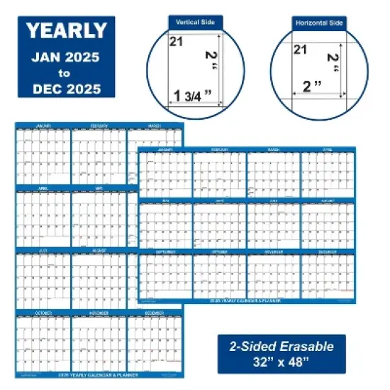 Swift Glimpse 32"x48" Calendar Planner January 2025 to December 2025 Light Navy Blue: Laminated Wall Calendar with Grommets image {7}