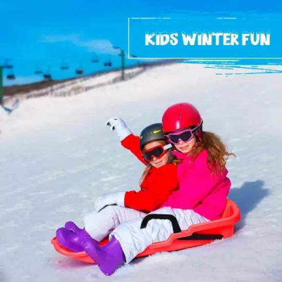 Slippery Racer Downhill Thunder Flexible Kids Toddler Plastic Toboggan Snow Sled with Built in Brake System, Pull Rope, & Handle Grips. Red image {5}