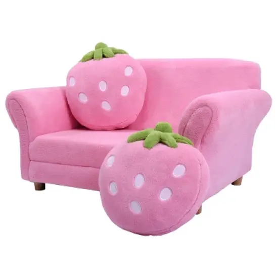 Tangkula Kids Sofa Cute Sofa Strawbwrry Sponge Filler Upholstered Lounge w/ Armrest image {6}