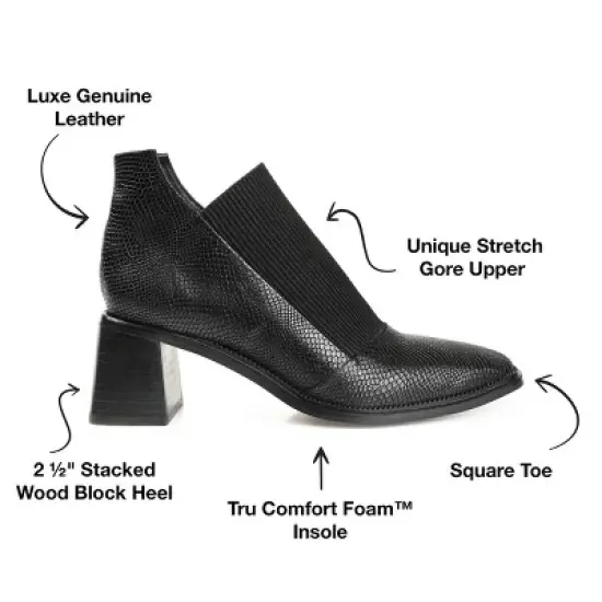 Journee Signature Womens Genuine Leather Stylla Square Toe Stacked Ankle Booties image {7}