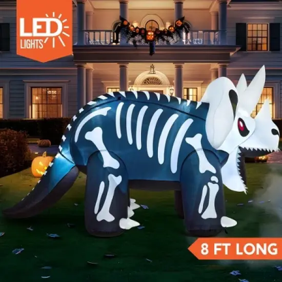 Joyfy 8 FT Halloween Inflatables Outdoor Decoration, Inflatable Skeleton Dinosaur with Built-in LEDs for Halloween Outdoor Yard Lawn Party Decoration image {2}