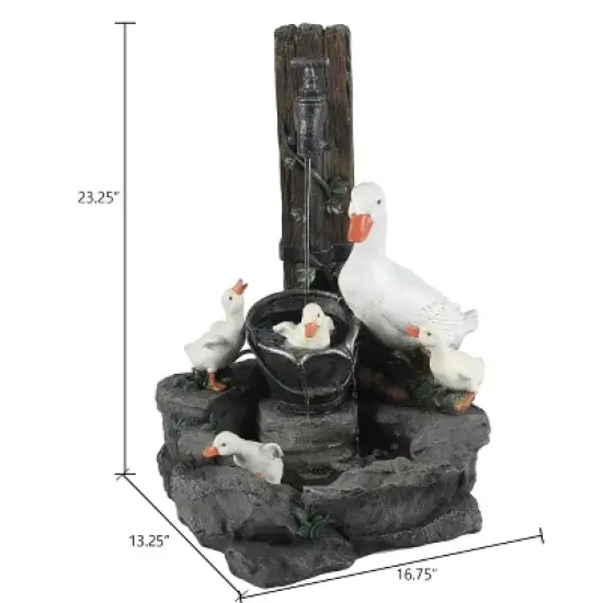 LuxenHome Resin Farmhouse Duck Family Outdoor Patio Fountain Water Fountain image {5}