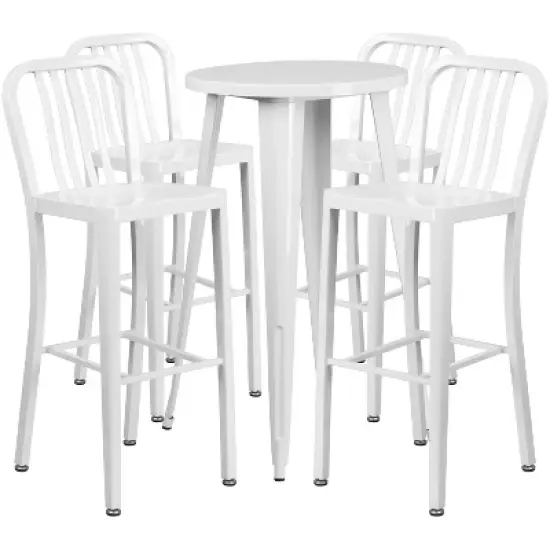 Merrick Lane Outdoor Dining Set with 24" Round Table and Slatted Back Bar Stools with Footrests image {10}