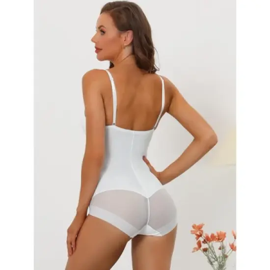 Allegra K Women's Adjustable Straps Tummy Control Shaping Mesh Leotard with Bra image {1}