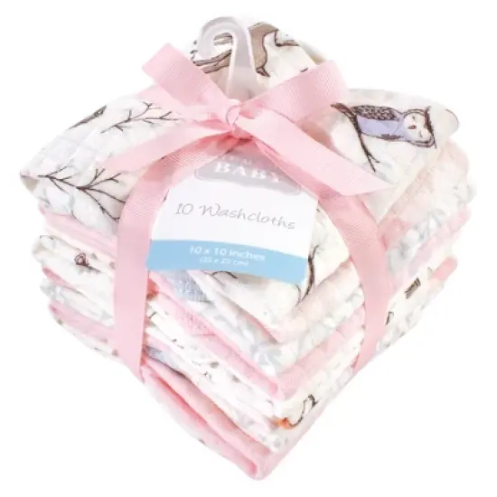 Hudson Baby Infant Girl Quilted Cotton Washcloths, Enchanted Forest, One Size image {1}