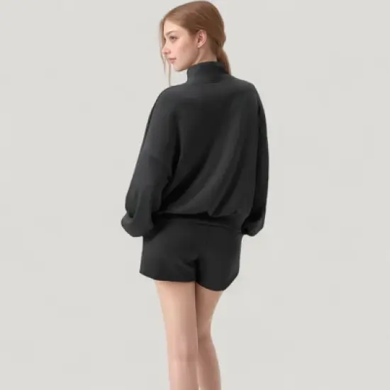 Anna-Kaci Active Women's Long Sleeve Woven Half Zip Pullover Top with Stand Collar and Elastic Cuffs image {3}