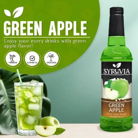 Syruvia Green Apple Syrup - 25.4 fl oz. Premium Flavoring Syrup For Coffee image {1}