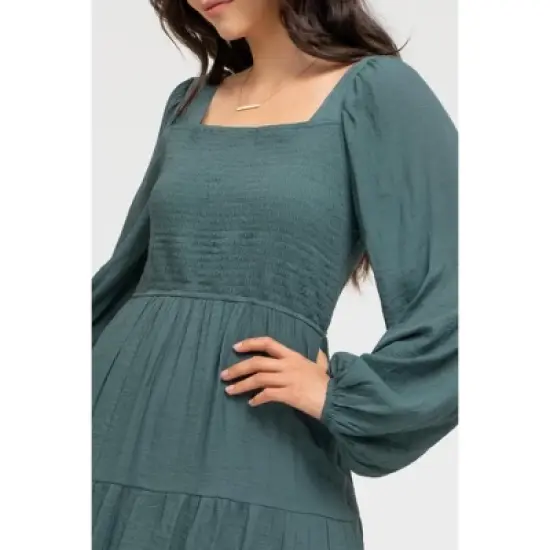 August Sky Women's Long Sleeve Smocked Midi Dress image {3}