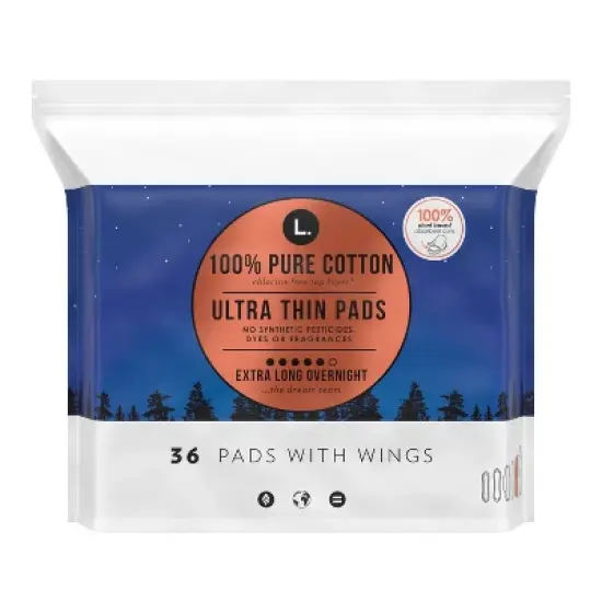 L . Organic Cotton Topsheet Ultra Thin Overnight Absorbency Pads image {8}