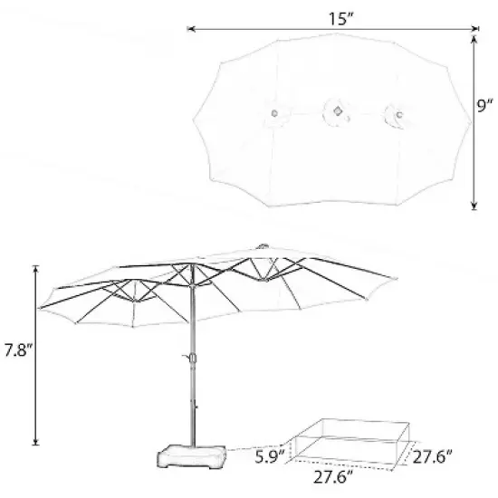 15' x 9' Rectangular Lit Outdoor Patio Market Umbrella with Extra Large Base and Sand Bags - Captiva Designs image {11}
