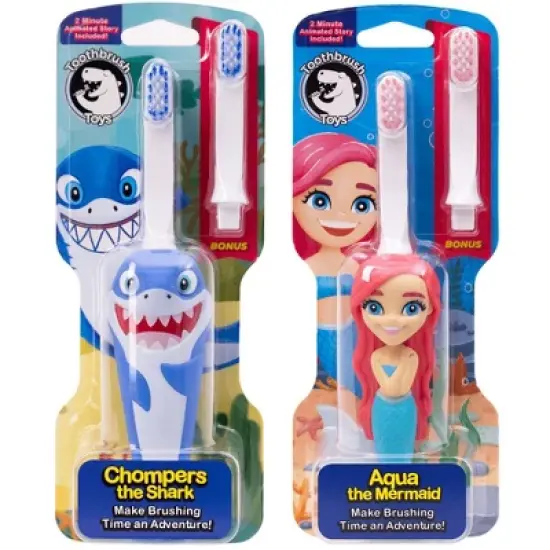 Toothbrush Toys Aqua the Mermaid & Chompers the Shark Multipack, Extra Soft Bristles with Easy Grip for Small Hands, Makes Brushing an Adventure image {4}