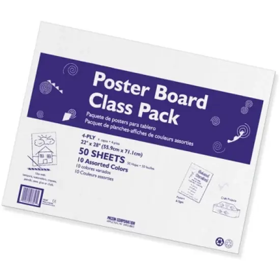 Pacon Poster Board Classroom Pack, 22 x 28 Inches, 4-Ply Thickness, Assorted Color, Pack of 50 image {3}
