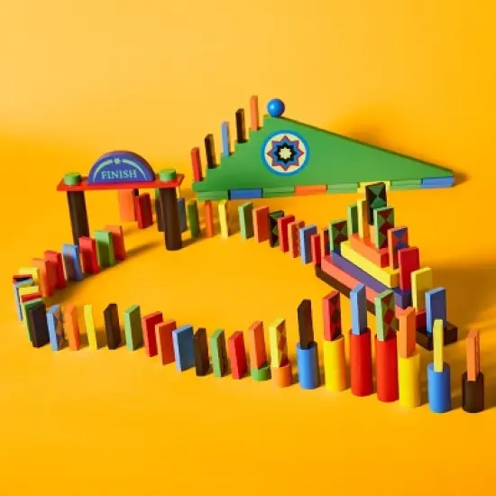 HearthSong Deluxe 279-Piece Wooden Domino Race Set with Obstacles, Starting Wand and Wooden Ball image {7}