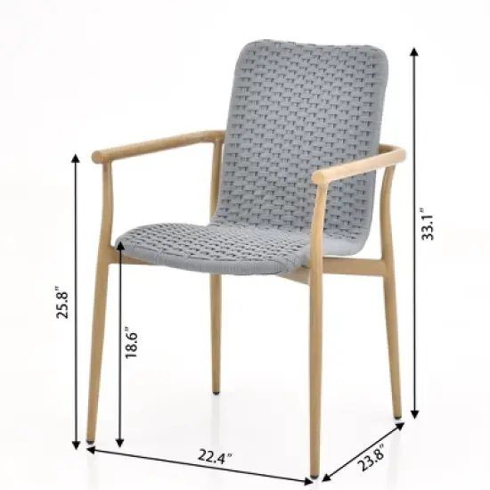 Decksplore 4/6 Person Rectangular Outdoor Dining Set, Teak Outdoor Dining Set with Rectangular Table & Umbrella Hole Non-Extension image {2}