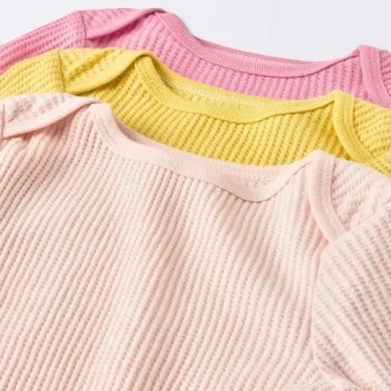 Baby Girls' 3pk Long Sleeve Waffle Bodysuit - Cloud Island&trade; Pink image {2}