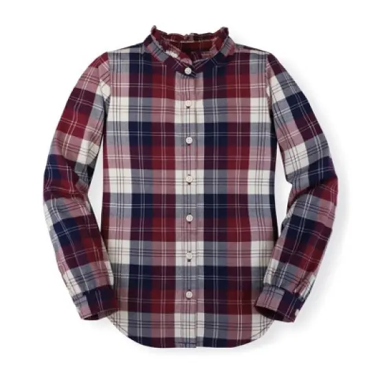 Hope & Henry Girls' Long Sleeve Ruffle Collar Button Down Shirt, Toddler image {5}