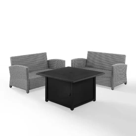 Bradenton 3pc Wicker Loveseat Set with Fire Table - Gray - Crosley image {4}
