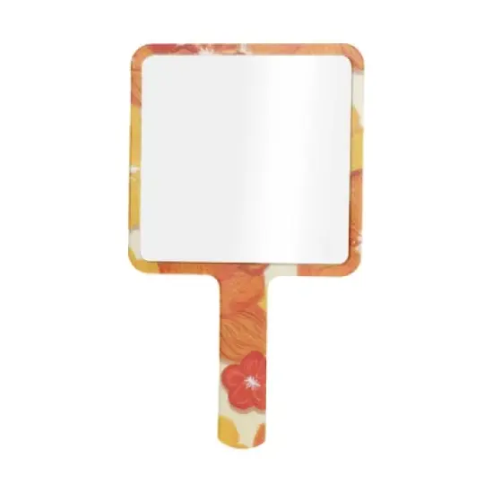 Unique Bargains Floral Square Handheld Mirror Orange Yellow 1 Pc image {3}
