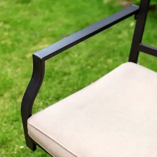 Captiva Designs 9pc Patio Slat-top Adjustable Steel Rectangle Dining Table & Black Metal Chairs image {14}