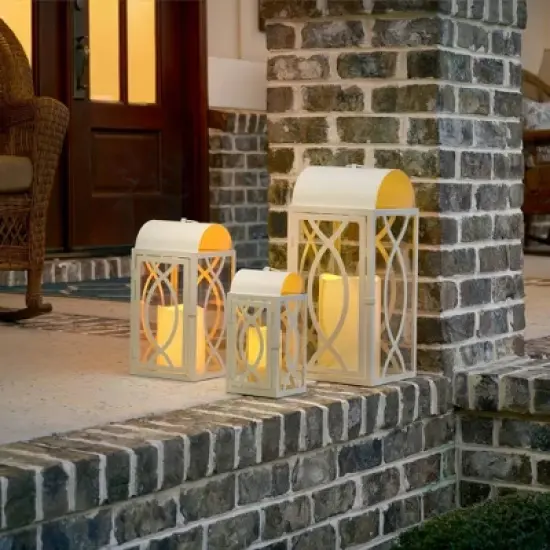 Pebble Lane Living Rogan Metal Lantern Set White image {2}