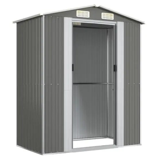 vidaXL Light Gray Garden Shed - Large Outdoor Storage, Galvanized Steel Construction with Gate Access, Ideal for Tools, Pool and Garden Supplies image {5}