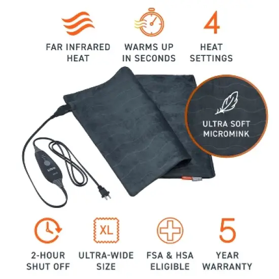 Pure Enrichment Pure Radiance Ultra-Wide Luxury Heating Pad - 20" x 24" - Iron Gray image {3}