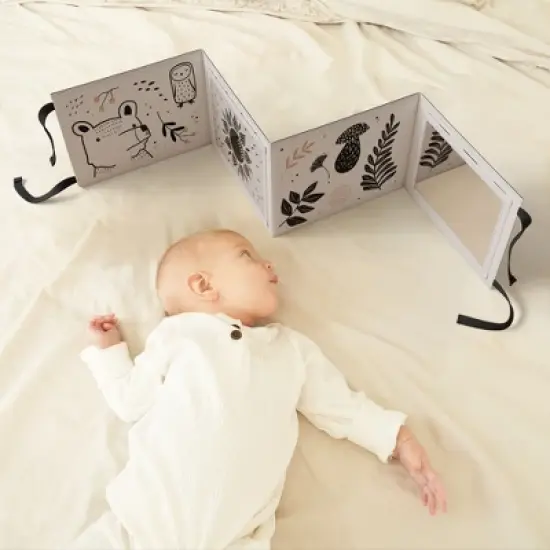 Soft Tummy Time Book with Baby-Safe Mirror - Black & White Montessori Toy with Crinkle & 20 High-Contrast Designs for Infant Development image {5}