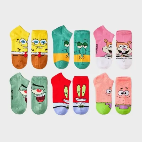 Women's Nickelodeon SpongeBob SquarePants 6pk Low Cut Socks - Assorted Colors 4-10: Polyester & Spandex Knit, Machine Washable image {3}