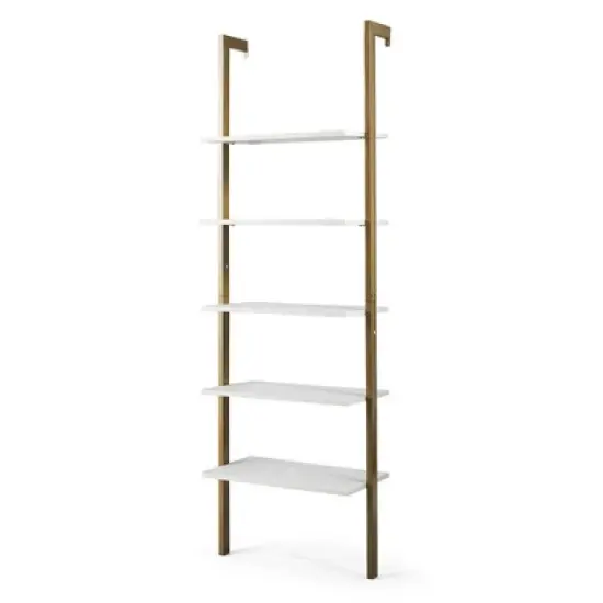 Tangkula 2PCS 5-Tier Ladder Shelf Wood Wall Mounted Display Bookshelf Metal Frame image {9}