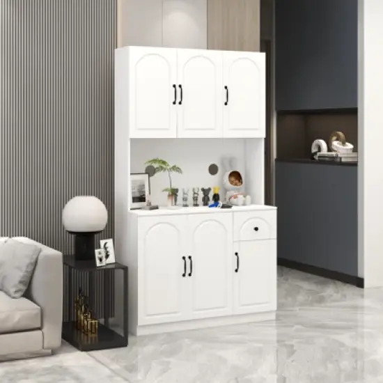 AndMakers White Wood 39.76 in. Pantry Cabinet with Microwave Oven Countertop image {2}