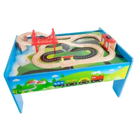 Toy Time Kids' Deluxe Wooden Train Table Set - 75-Piece Play Set image {7}