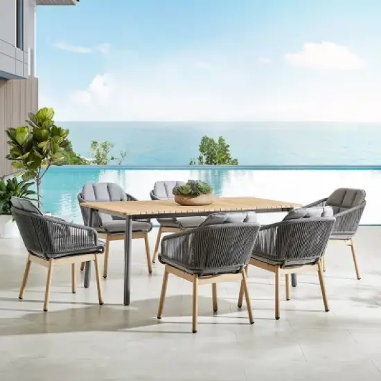 Wooden Outdoor Dining Set with Metal Base 7 Piece Patio Furniture image {4}