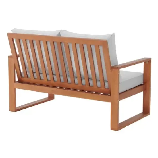 Grafton Eucalyptus 2 Seat Outdoor Bench with Cushions - Gray/Natural - Alaterre Furniture image {4}