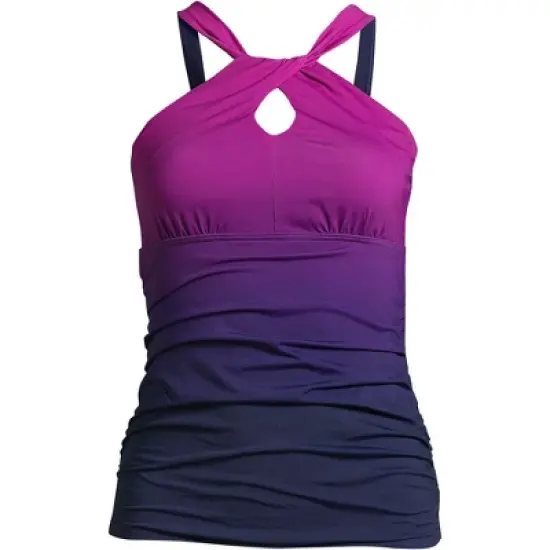 Lands' End Women's Chlorine Resistant High Neck to One Shoulder Multi Way Tankini Swimsuit Top image {3}