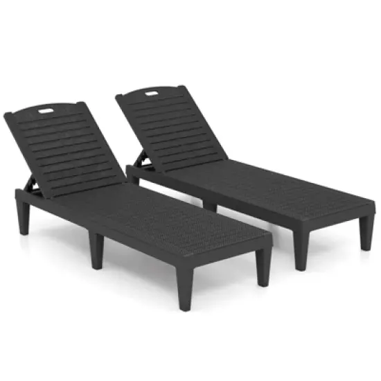 Costway Chaise Lounge Chairs Set of 2 with 5-Position Adjustable Backrests Easy Assembly Black/White/Brown image {9}