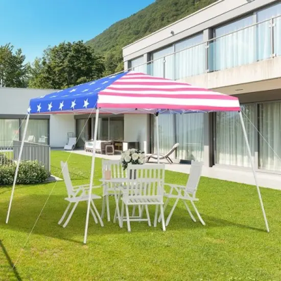 HANPURE Outsunny Slant Leg Pop Up Canopy Tent, American Flag Roof, Carry Bag, Height Adjustable, Beach Sun Shelter, 10'x10' Base, 8'x8' Top image {7}
