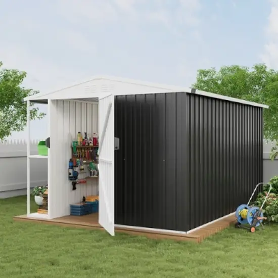 8x10 FT Outdoor Metal Storage Shed, Large Lockable Garden Tool Shed with Air Vents &  Open Shelves, Heavy-Duty Utility Tool Shed Storage House image {1}