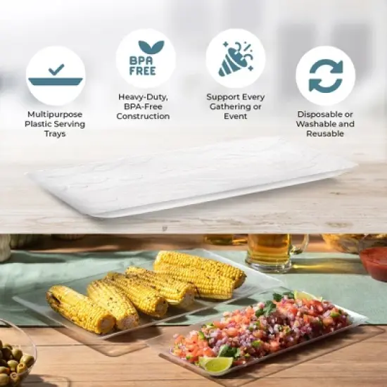 Posh Setting 6.25 x 14 Inch Rectangle Clear Plastic Serving Tray -  5 pack image {2}