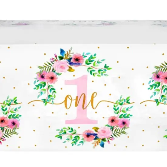 Sparkle and Bash 3 Pack Floral Plastic Tablecloth, Baby Girls First Birthday Decorations, 54x108 in image {4}