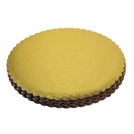 O'Creme Gold Scalloped Corrugated Round Cake Board, 7", Pack of 10 image {2}