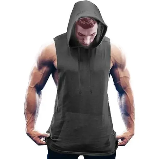 COOFANDY Men's Workout Hooded Tank Tops Bodybuilding Muscle Cut Off T Shirt Sleeveless Gym Hoodies M-L image {7}