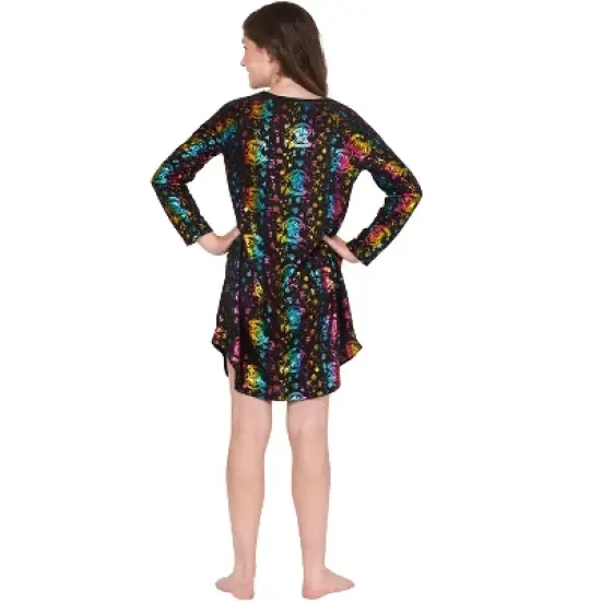 Harry Potter Girls Hogwarts Rainbow Hologram Raglan Nightgown Pajama Black image {2}